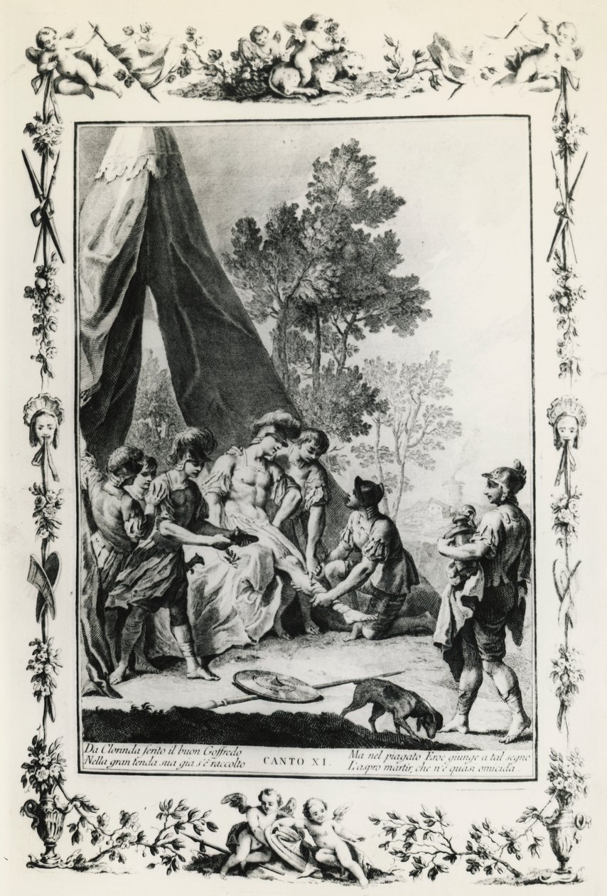 Jerusalém Entregue, canto XI ilustração de Giovanni Battista Piazzetta (1683-1754) para poema de Torquato Tasso (1544-1595), edição publicada em Veneza em 1745, Itália de Giovanni Battista Piazzetta