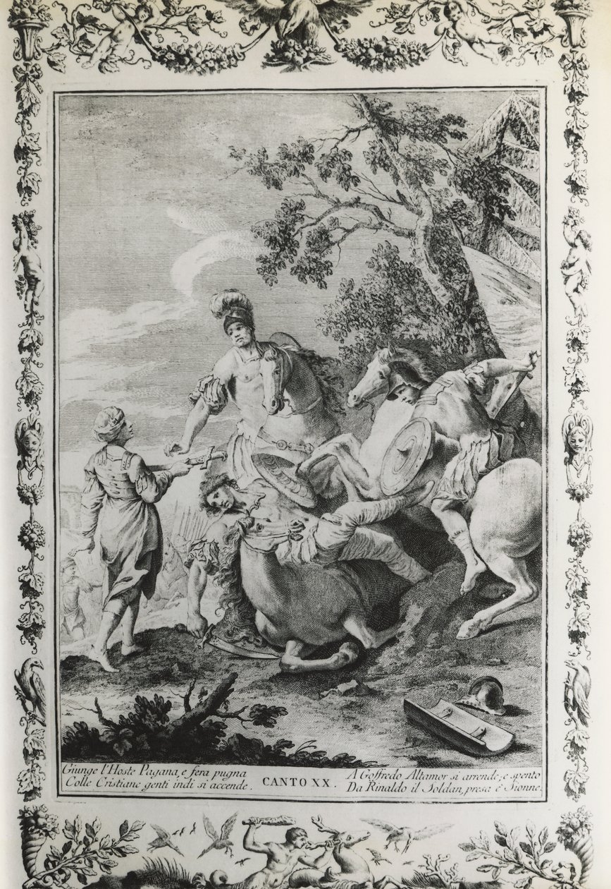 Jerusalém Entregue, canto XX, ilustração de Giovanni Battista Piazzetta (1683-1754) para poema de Torquato Tasso (1544-1595), edição publicada em Veneza em 1745, Itália de Giovanni Battista Piazzetta