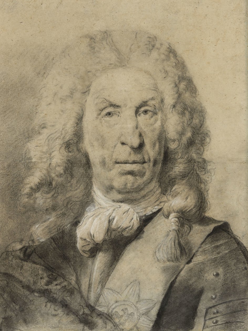 Retrato do Marechal von der Schulenburg, c.1735 (giz preto e branco com carvão sobre papel) de Giovanni Battista Piazzetta
