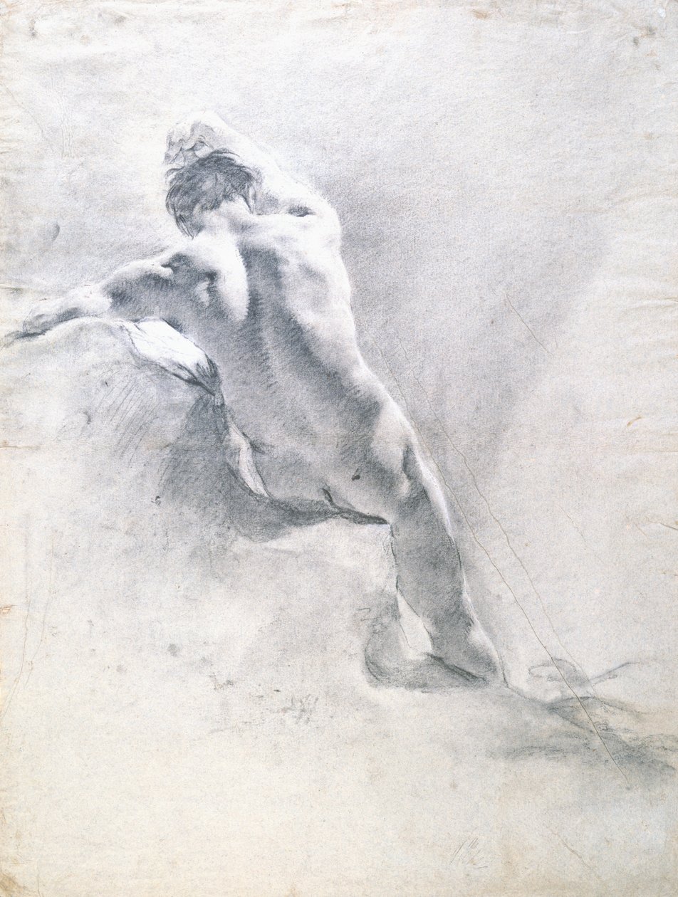 Estudo de um nu masculino, c.1715 (giz preto aumentado com branco sobre papel) de Giovanni Battista Piazzetta