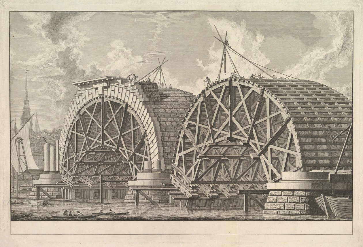 Uma vista de parte da ponte pretendida em Blackfriars, Londres, ca. 1764 de Giovanni Battista Piranesi