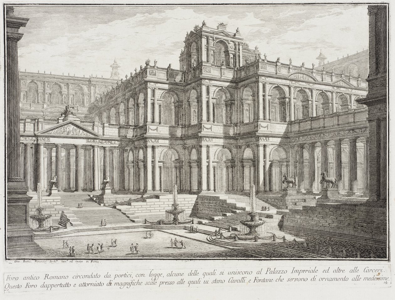 Fórum antigo rodeado de pórticos de Giovanni Battista Piranesi