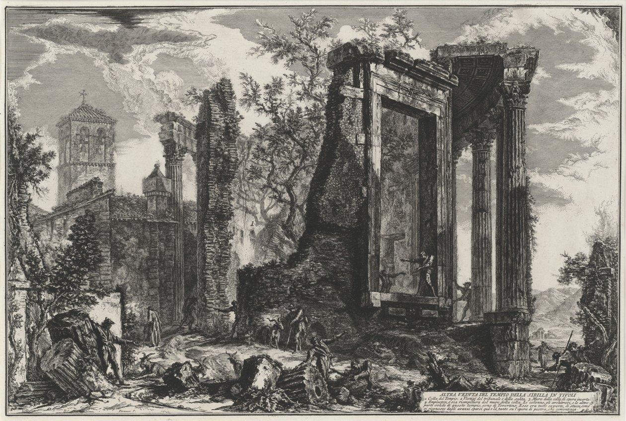 Outra vista do Tempio della Sibilla em Tivoli (de: Vedute di Roma) de Giovanni Battista Piranesi