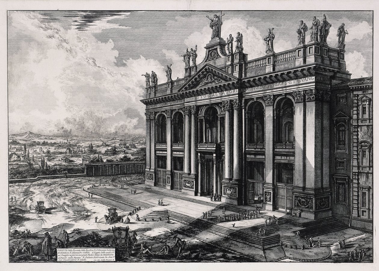Vista da fachada da Basílica de São João de Latrão (de: Vedute di Roma) de Giovanni Battista Piranesi