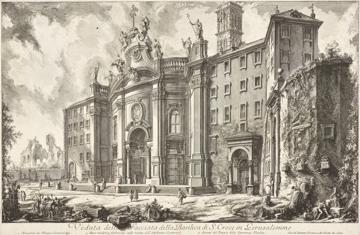 Vista da fachada da Basílica de Santa Croce in Gerusalemme de Giovanni Battista Piranesi