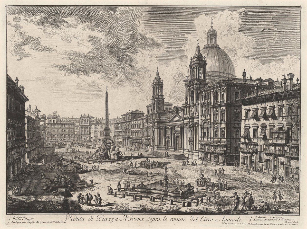 Vista da Piazza Navona sobre as ruínas do estádio de Domiciano (de: Vedute di Roma) de Giovanni Battista Piranesi