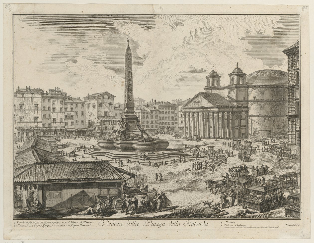 Vista da Piazza della Rotonda com o Panteão e o obelisco de Giovanni Battista Piranesi