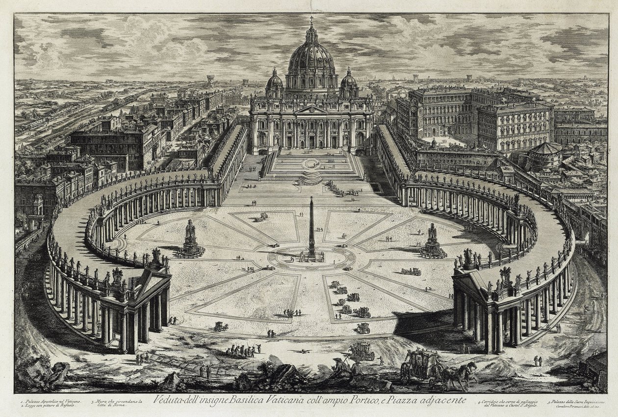 Vista da praça e da Basílica de São Pedro no Vaticano (de: Vedute di Roma) de Giovanni Battista Piranesi
