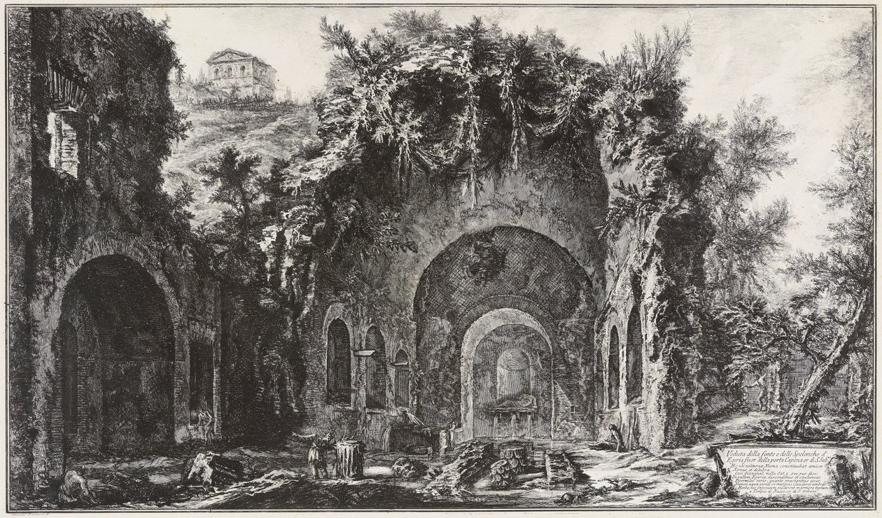 Vista da nascente e das grutas de Egéria diante da Porta Capena, hoje Porta di San Sebastiano de Giovanni Battista Piranesi