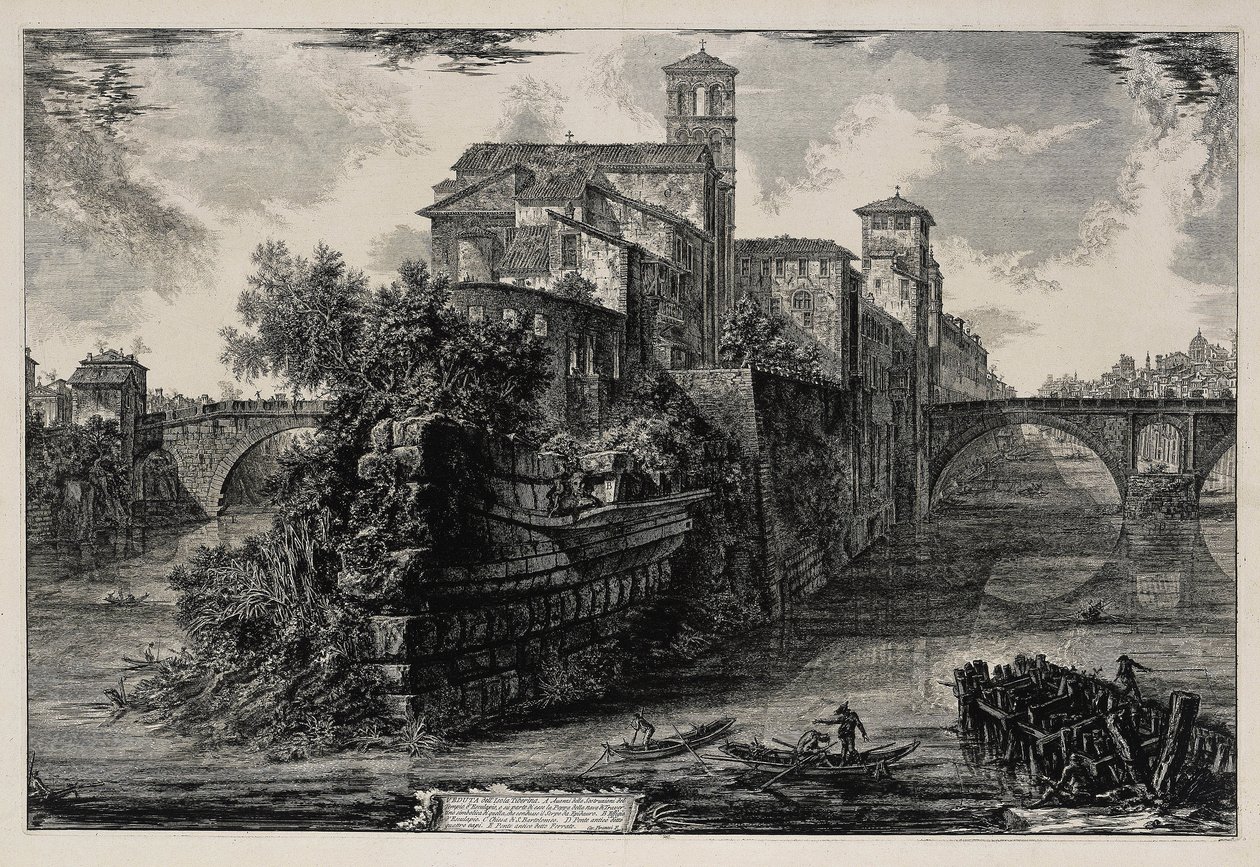 Vista da ilha Tiberina (de: Vedute di Roma) de Giovanni Battista Piranesi