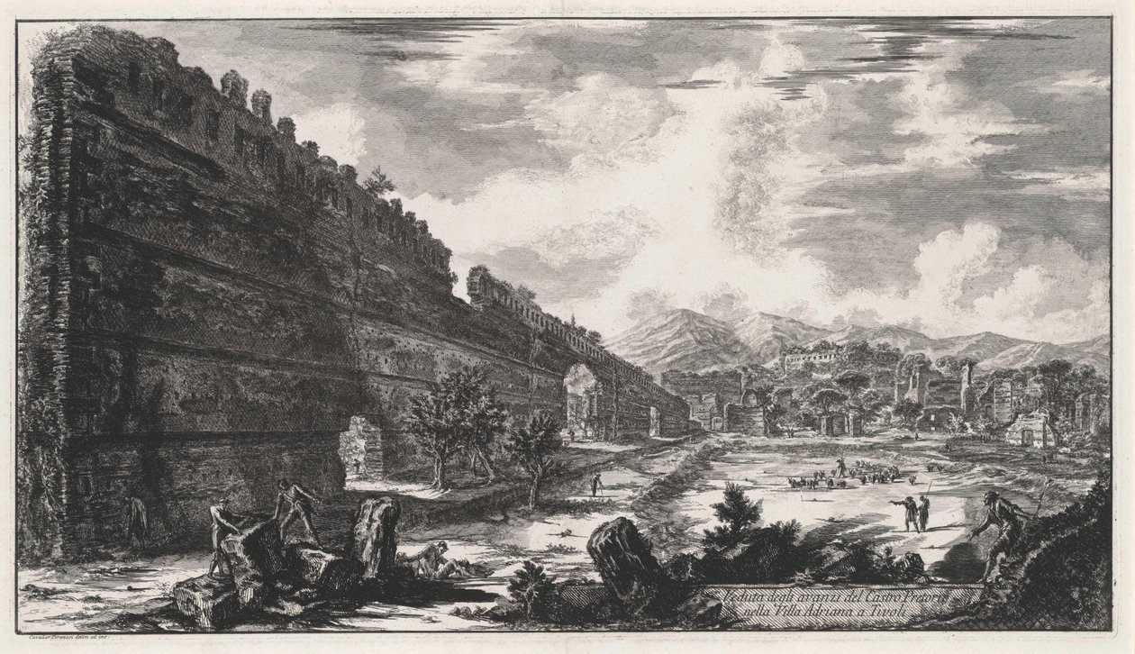 Vista dos vestígios do Castro Pretorio na Villa Adriana em Tivoli de Giovanni Battista Piranesi