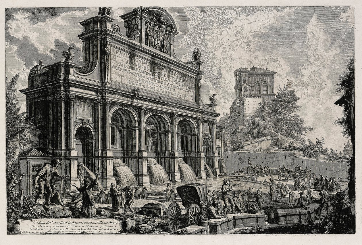 Vista da nascente Acqua Paola no Janículo (de: Vedute di Roma) de Giovanni Battista Piranesi