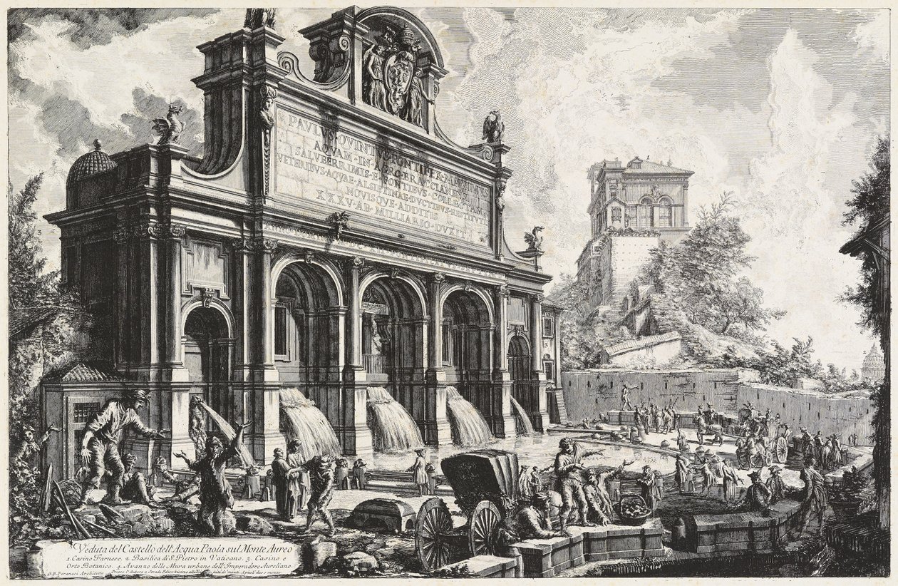 Vista do Castello dell’Acqua Paola no Monte Aureo (Gianicolo) de Giovanni Battista Piranesi