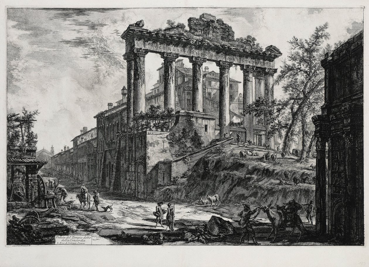 Vista do Templo da Concórdia (de: Vedute di Roma) de Giovanni Battista Piranesi