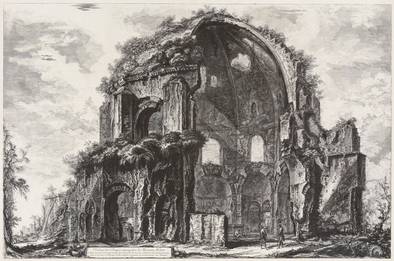 Vista do templo octogonal de Minerva Medica (ninfeu) de Giovanni Battista Piranesi