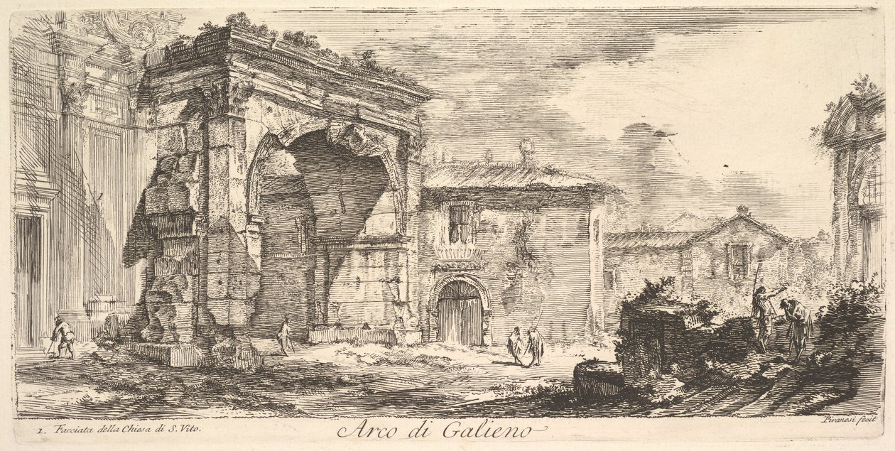 Arco de Galienus. 1. Fachada da Igreja de S. Vito Arco di Galieno. 1. Fachada de ..., ca. 1748 de Giovanni Battista Piranesi