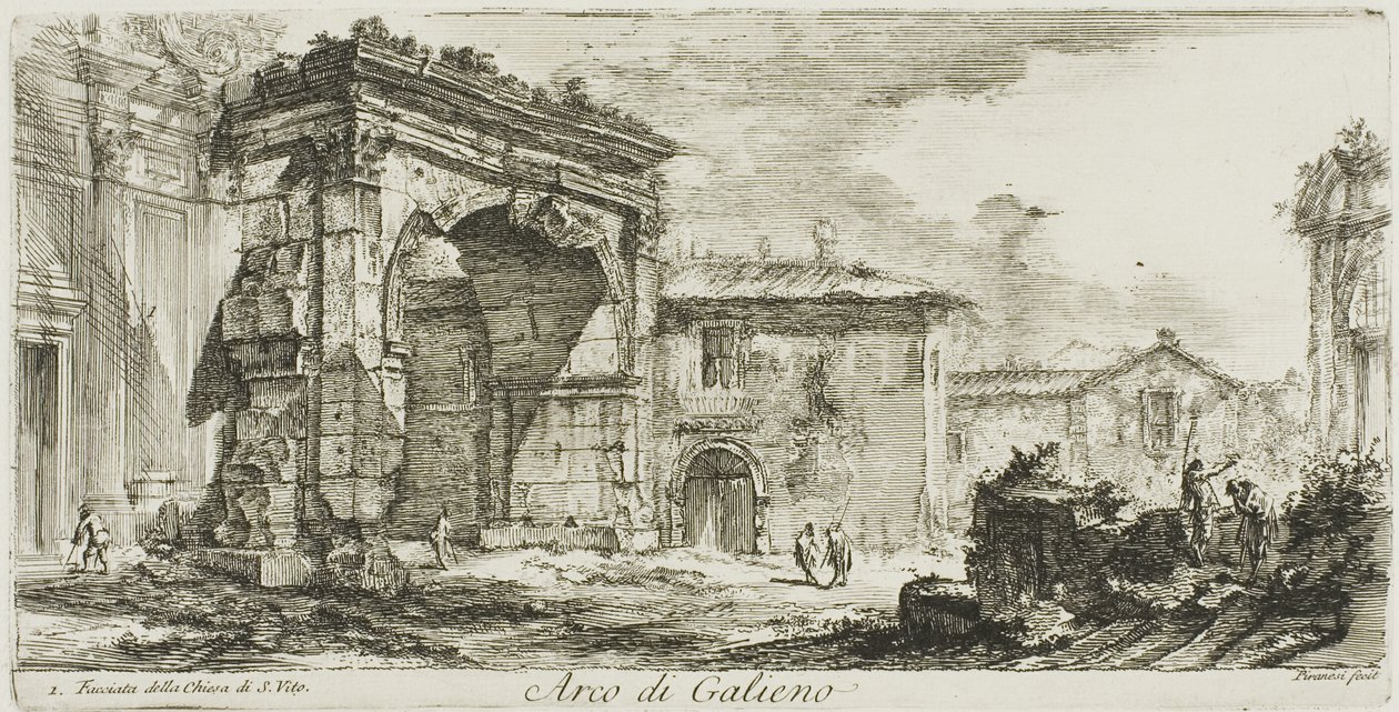 Arco de Galeno. I. Fachada da Igreja de S. Vito, chapa 29 de Algumas vistas de arcos triunfais e outros monumentos de Giovanni Battista Piranesi