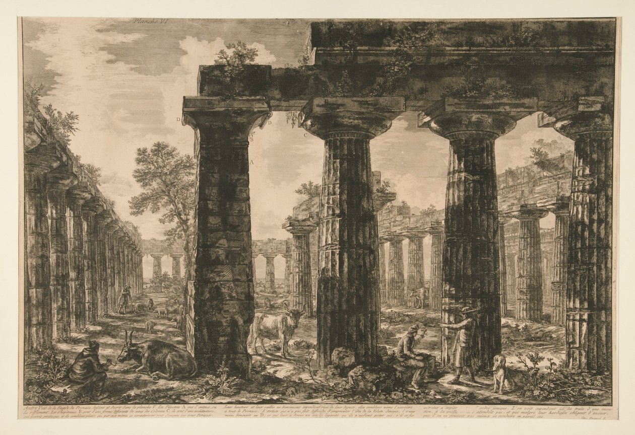 Autre Vu? de la Facade du Pronaos, dessin? et d?crit dans la planche V (Outra vista da fachada de Pronaos desenhada e descrita em Plate V), de Diff?rentes vues de Giovanni Battista Piranesi