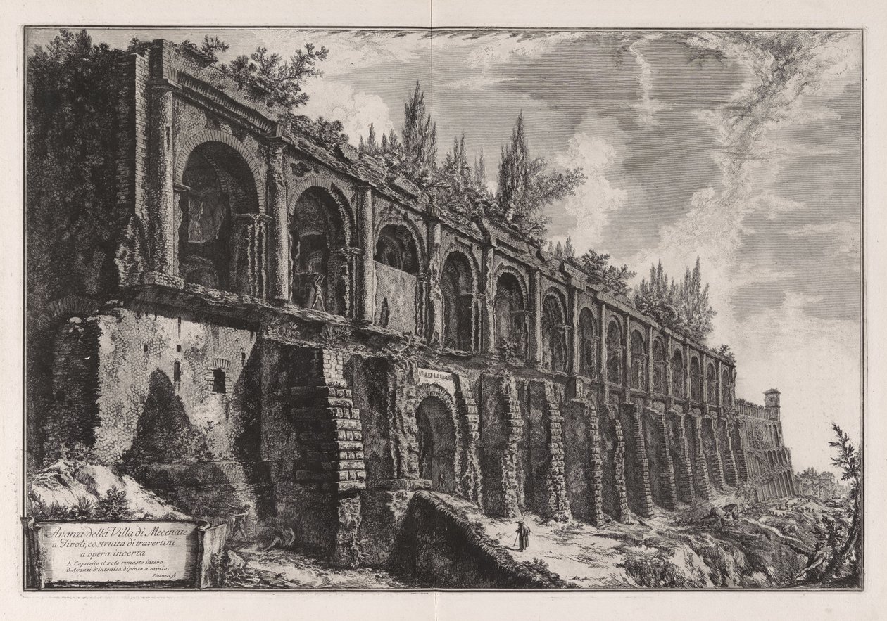 Vestígios da villa de Mecenas em Tivoli ... de Vedute di Roma de Giovanni Battista Piranesi