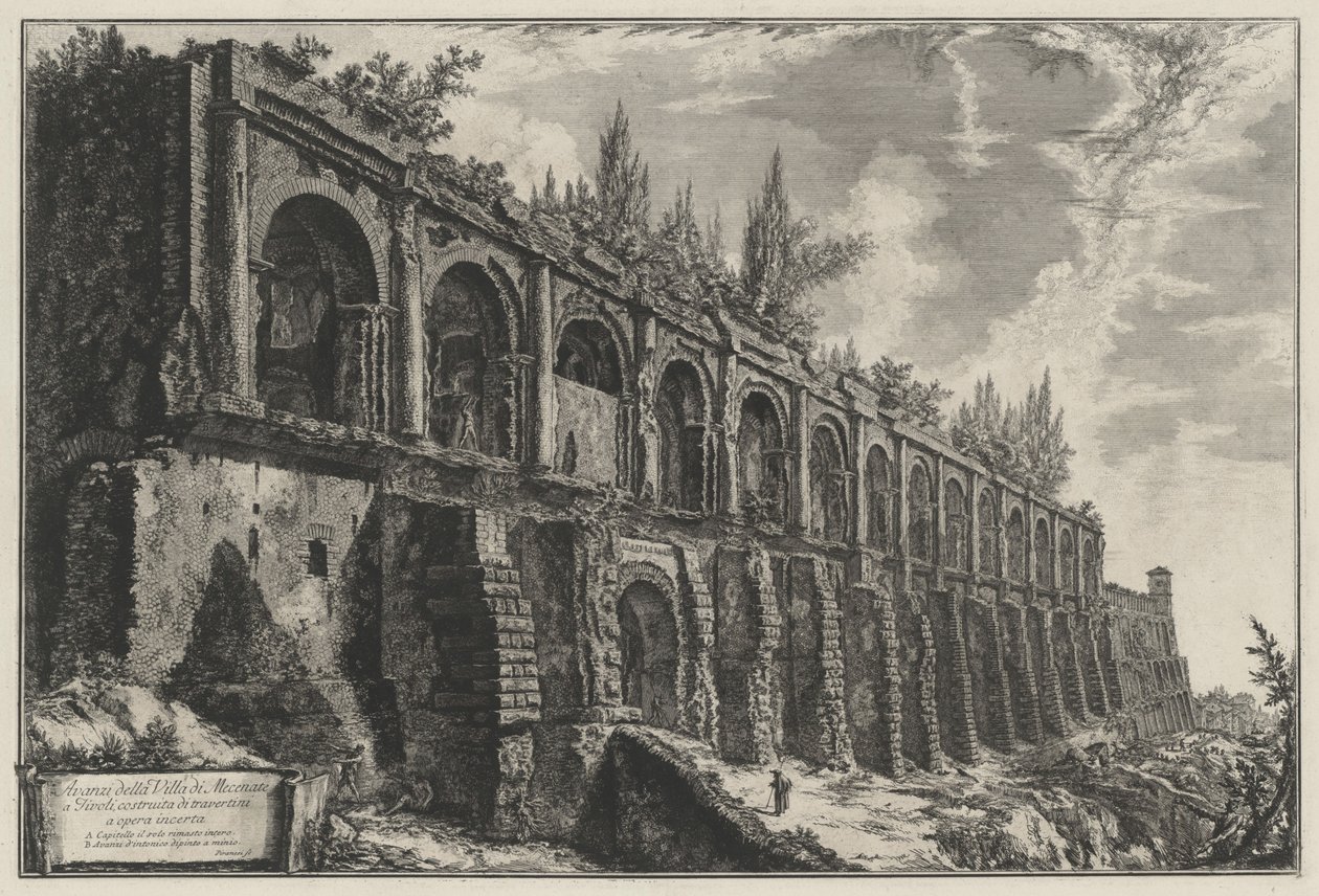 Vestígios da vila de Mecenas em Tivoli, construída em travertino com opus incertum de Giovanni Battista Piranesi