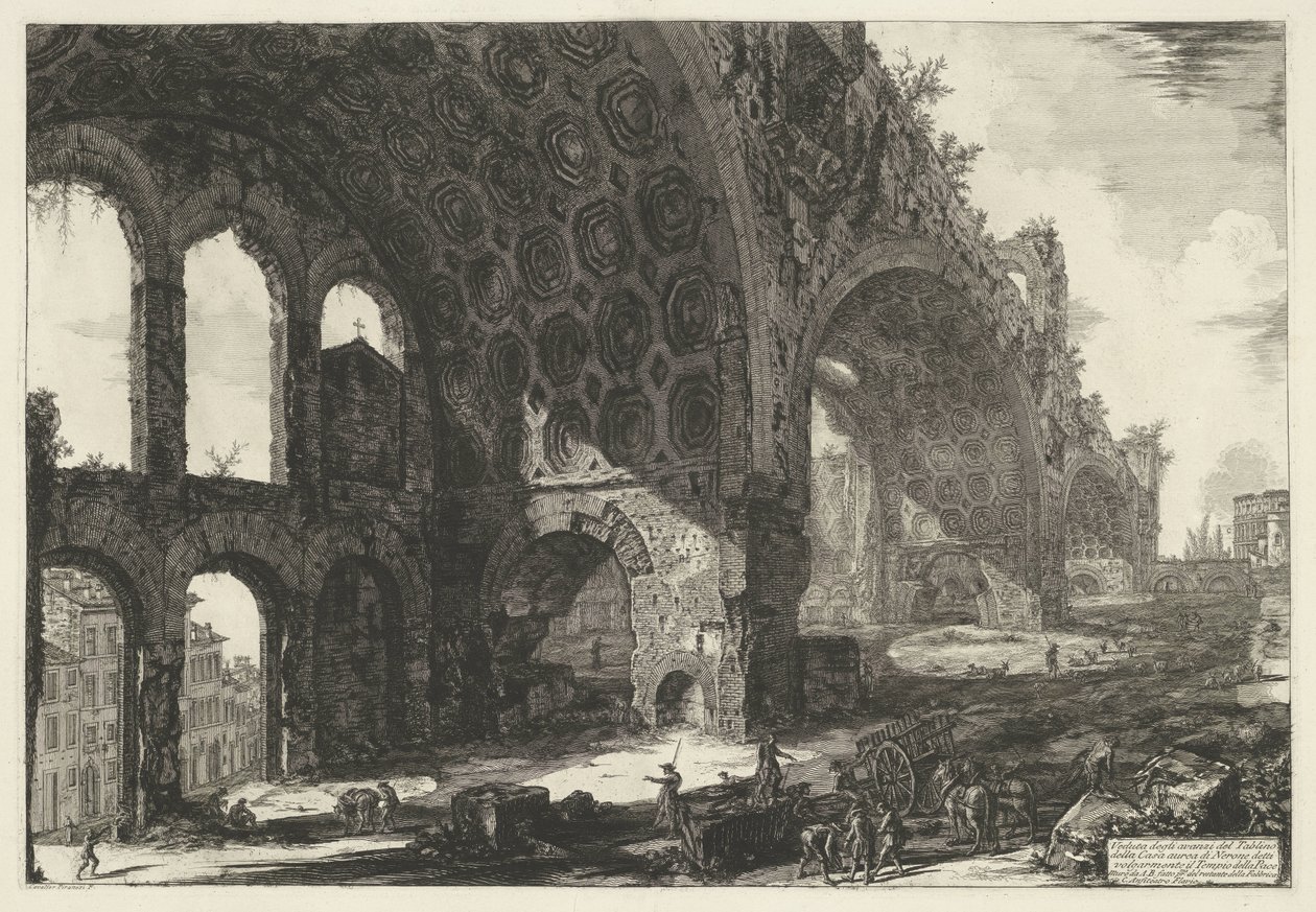 Basílica van Maxentius te Roma
Vista dos restos do Tablinum da Casa de Ouro de Nero, vulgarmente conhecido como o Templo da Paz (título sobre o objecto)
Gezichten op Rome (título da série)
Vistas de Roma desenhadas e gravadas pelo arquitecto Giambattist de Giovanni Battista Piranesi