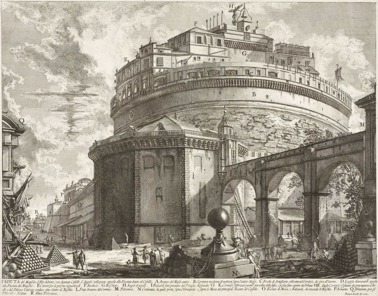 Vista do mausoléu de Aélio Adriano (Castelo de Santo Ângelo) de Giovanni Battista Piranesi