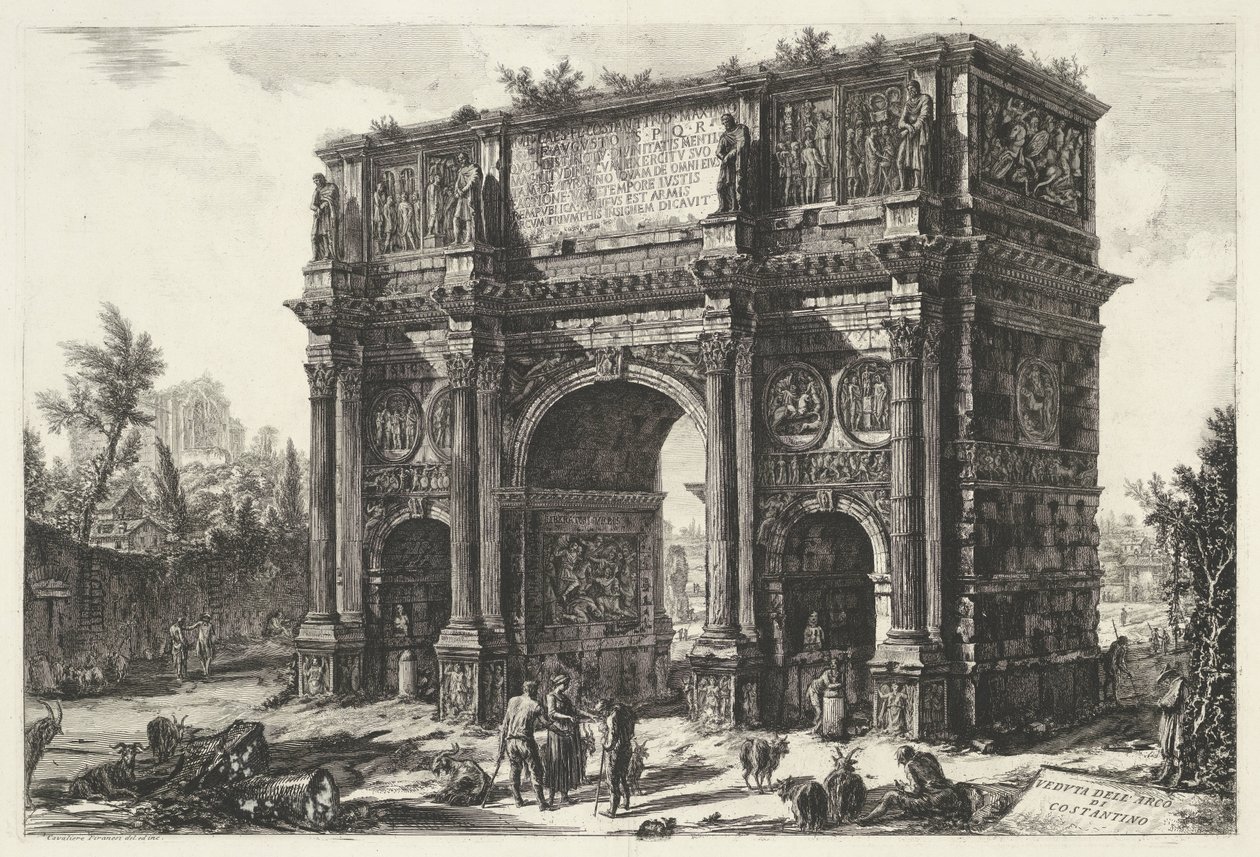 Boog van Constantijn te Rome Vista do Arco de Constantino (título no objeto) Gezichten op Rome (título da série) Vistas de Roma projetadas e gravadas pelo arquiteto Giambattista Piranesi Ve (nez) iano (título da série) de Giovanni Battista Piranesi