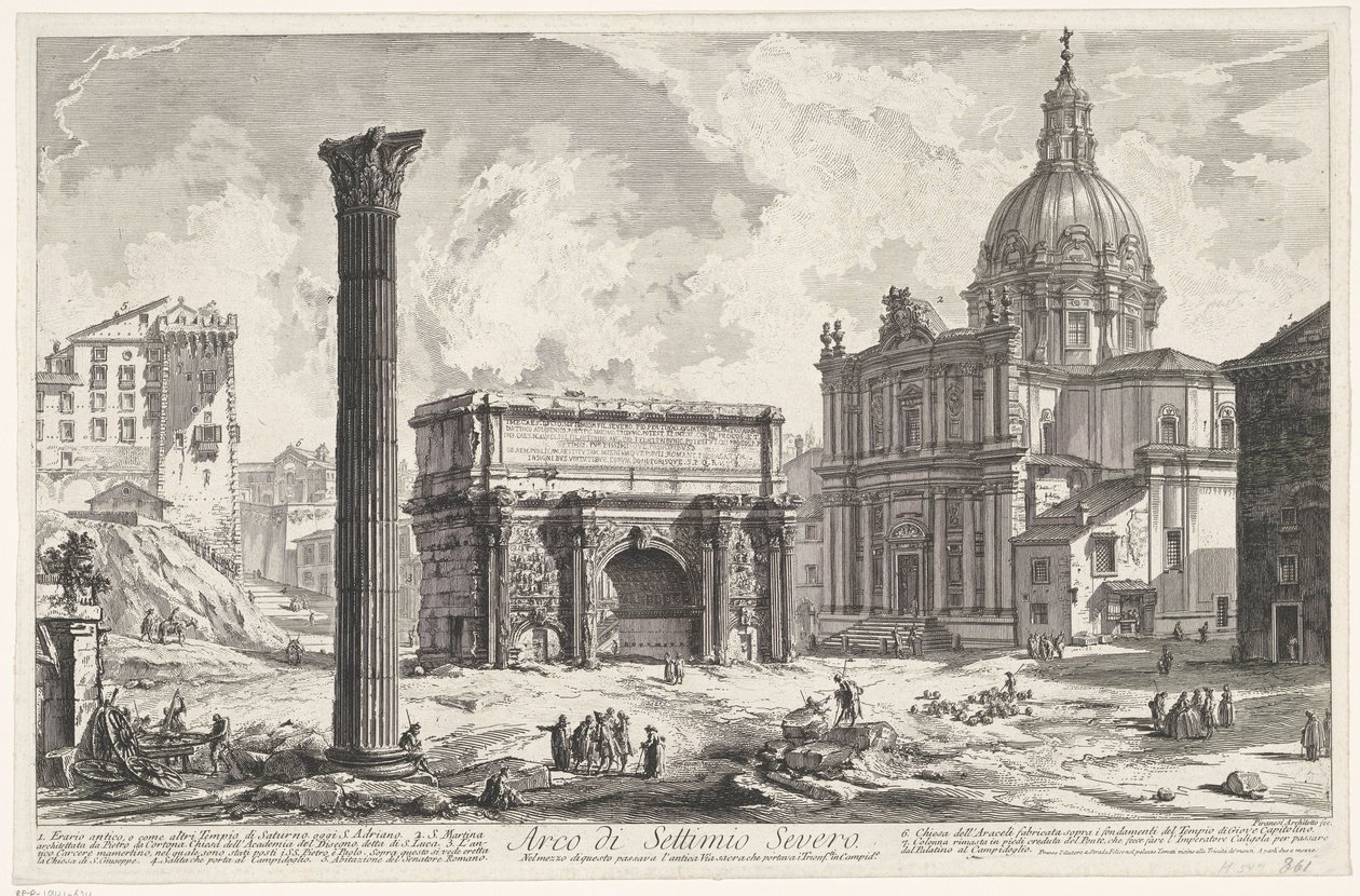 Boog van Septimius Severus no Forum Romanum Arco de Septímio Sever (...) (título no objeto) Gezichten op Rome (título da série) Vistas de Roma projetadas e gravadas pelo arquiteto Giambattista Piranesi Ve (nez) iano (título da série) de Giovanni Battista Piranesi