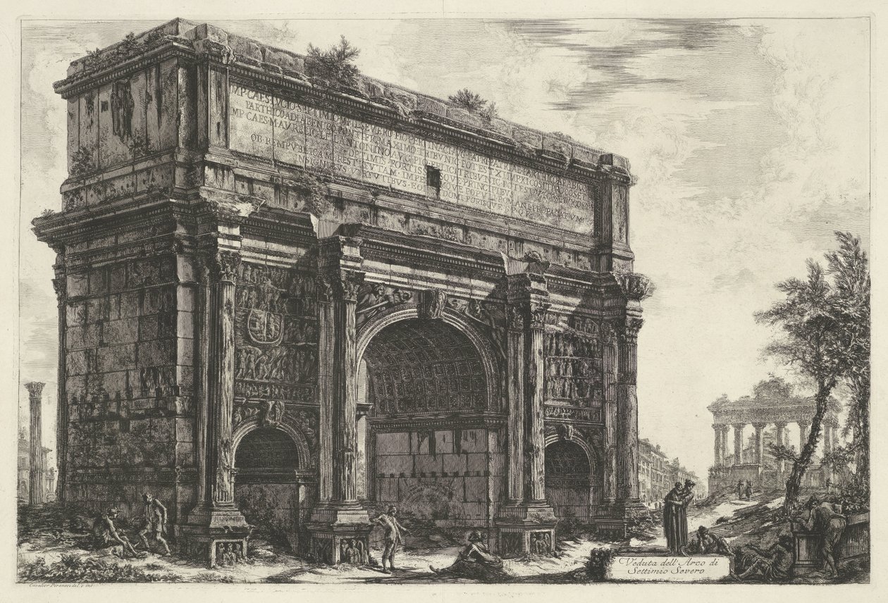 Boog van Septimius Severus te Rome Vista do Arco de Septímio Severo (título no objeto) Gezichten op Rome (título da série) Vistas de Roma projetadas e gravadas pelo arquiteto Giambattista Piranesi Ve (nez) iano (título da série) de Giovanni Battista Piranesi
