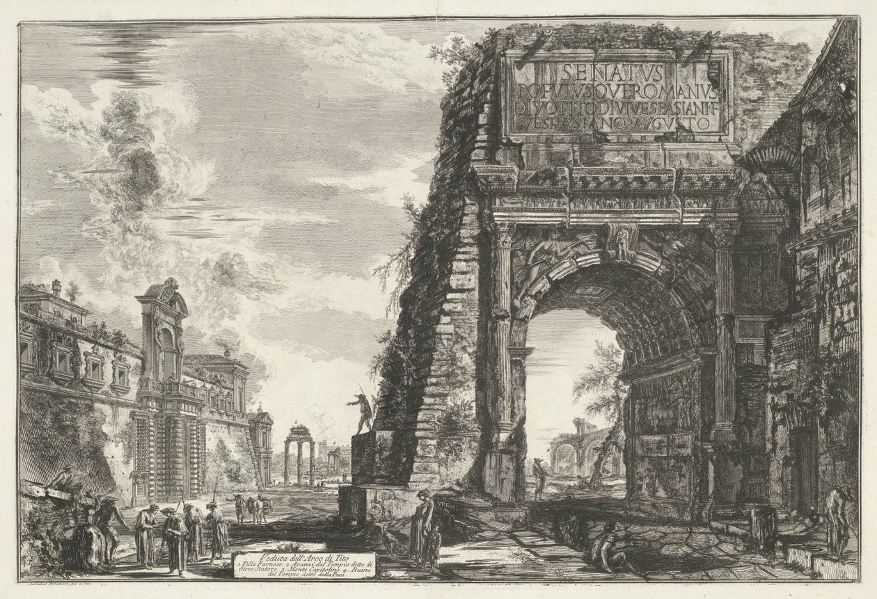 Boog van Titus te Rome
Vista do Arco de Titus (título sobre o objecto)
Gezichten op Rome (título da série)
Vistas de Roma desenhadas e gravadas pelo arquitecto Giambattista Piranesi Ve(nez)iano (título da série) de Giovanni Battista Piranesi