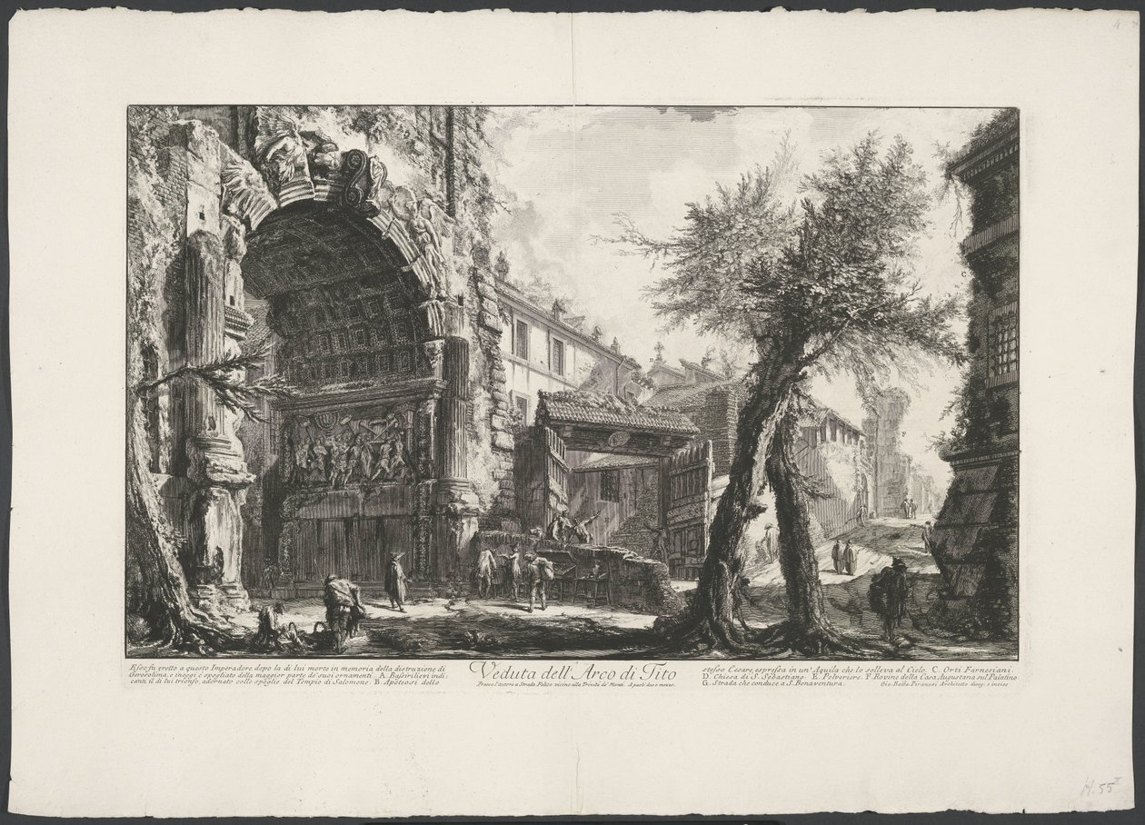 Boog van Titus te Rome
Vista do Arco de Titus (título sobre o objecto)
Gezichten op Rome (título da série)
Vistas de Roma desenhadas e gravadas pelo arquitecto Giambattista Piranesi Ve(nez)iano (título da série) de Giovanni Battista Piranesi