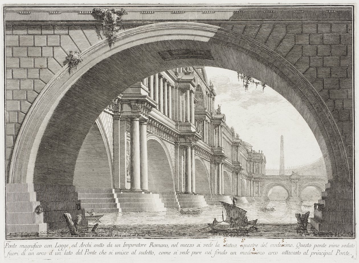 Ponte coberta de loggias e arcos de Giovanni Battista Piranesi