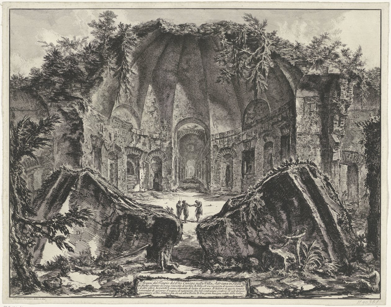 Canopus in de Villa Adriana te Tivoli
Restos do Templo do Deus Canopus na Villa de Hadrian em Tivoli (título sobre o objecto)
Gezichten op Rome (título da série)
Vistas de Roma desenhadas e gravadas pelo arquitecto Giambattista Piranesi Ve(nez)iano (tít de Giovanni Battista Piranesi