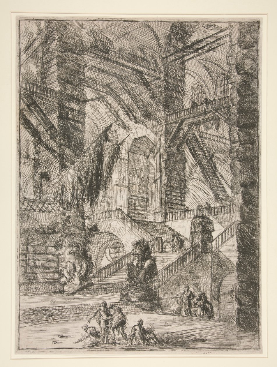 Carceri, VIII: A Escadaria com Troféus de Giovanni Battista Piranesi
