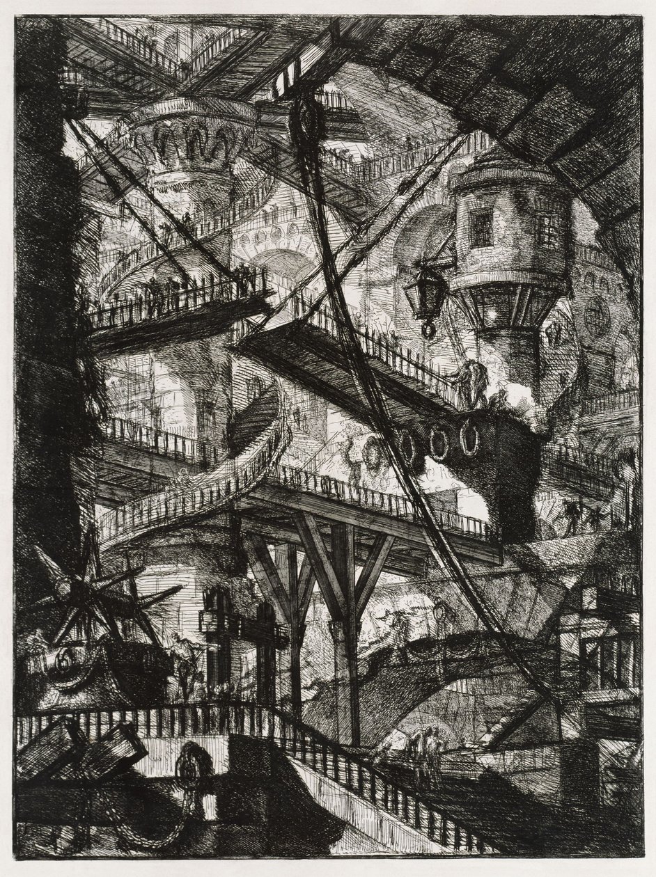 Prisões imaginárias: escadas e ponte levadiça de Giovanni Battista Piranesi