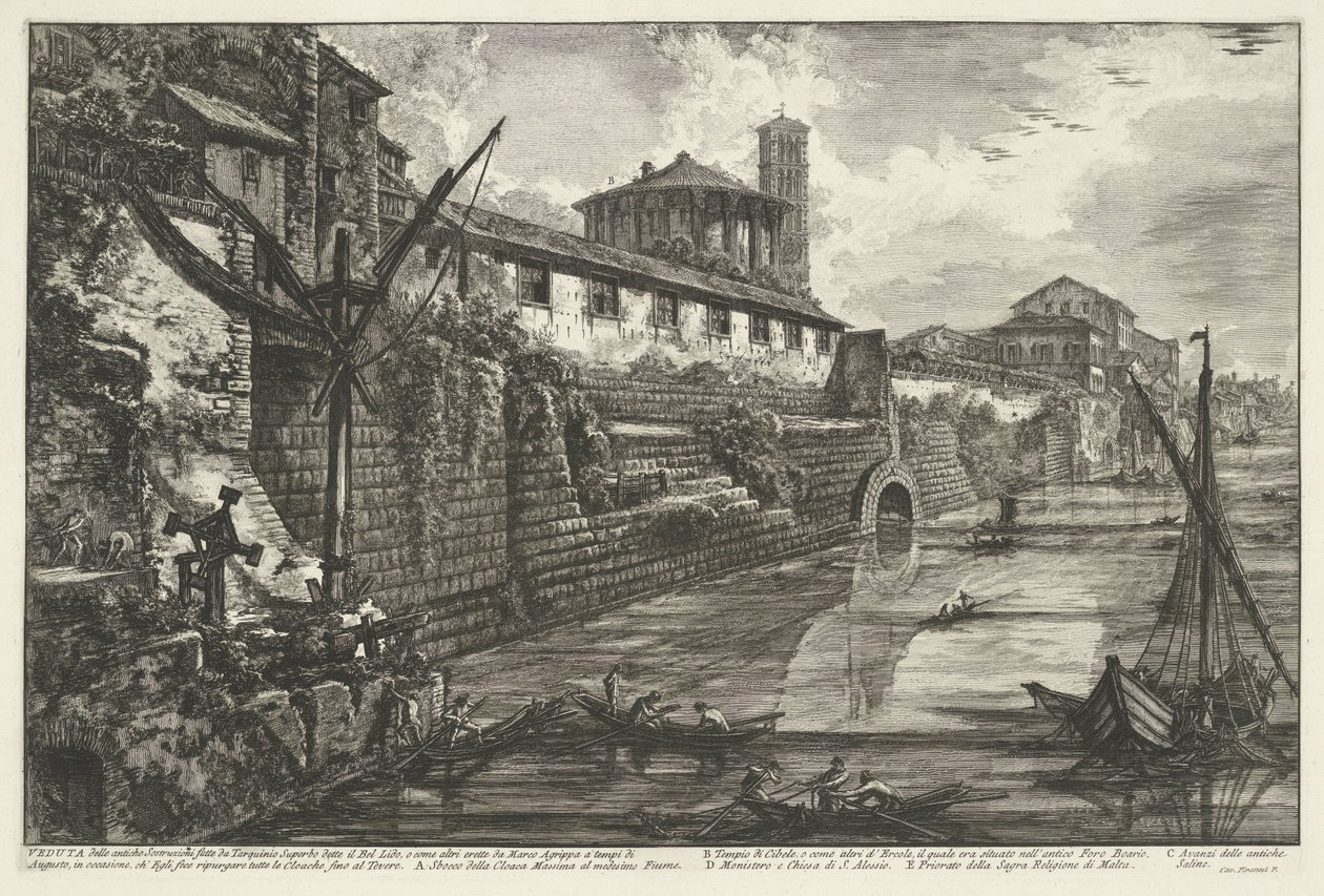 Cloaca Máxima de Roma Vista do antigo Sostrisioni feito por Tarquinio Superbo chamado Bel Lido (...) (título no objeto) Gezichten op Rome (título da série) Vistas de Roma projetadas e gravadas pelo arquiteto Giambattista Piranesi Ve (nez) iano (título da s de Giovanni Battista Piranesi