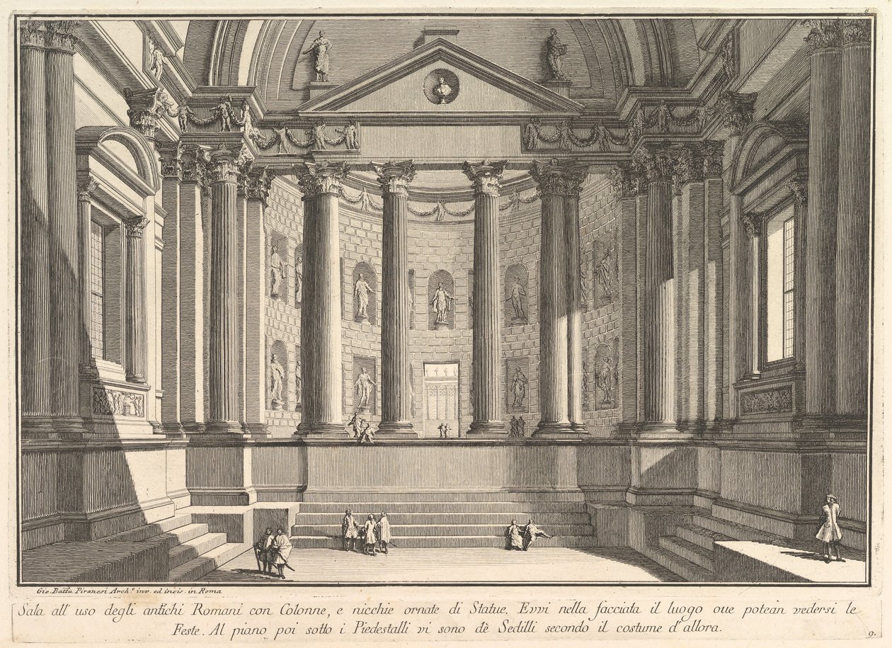 Salão colunado segundo o costume dos antigos romanos, e nichos adornados com..., ca. 1750. de Giovanni Battista Piranesi