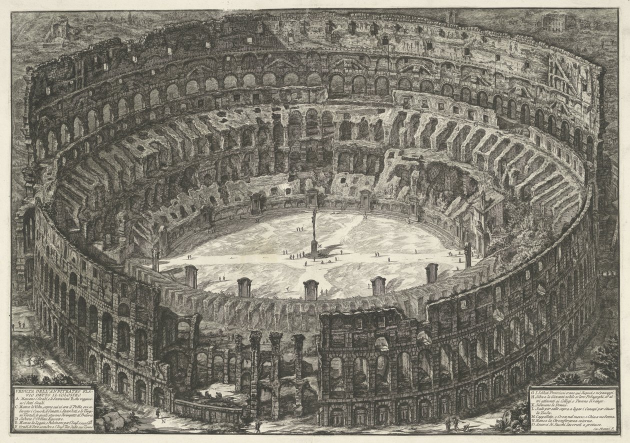 Coliseu te Roma
Vista do Anfiteatro Flamengo conhecido como o Coliseu (título sobre o objecto)
Gezichten op Rome (título da série)
Vistas de Roma desenhadas e gravadas pelo arquitecto Giambattista Piranesi Ve(nez)iano (título da série) de Giovanni Battista Piranesi