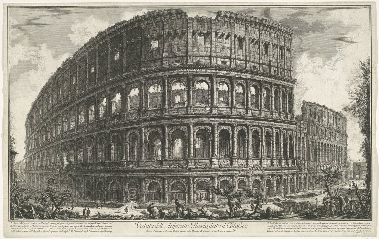 Coliseu te Roma
Vista do Anfiteatro de Flavian, conhecido como Coliseu (título sobre o objecto)
Gezichten op Rome (título da série)
Vistas de Roma desenhadas e gravadas pelo arquitecto Giambattista Piranesi Ve(nez)iano (título da série) de Giovanni Battista Piranesi