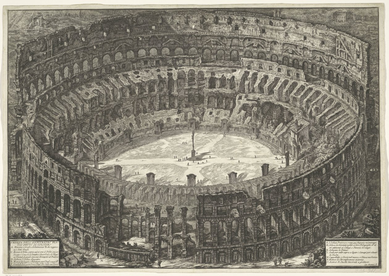 Coliseu te Roma
Vista do Anfiteatro Flamengo conhecido como o Coliseu (título sobre o objecto)
Gezichten op Rome (título da série)
Vistas de Roma desenhadas e gravadas pelo arquitecto Giambattista Piranesi Ve(nez)iano (título da série) de Giovanni Battista Piranesi