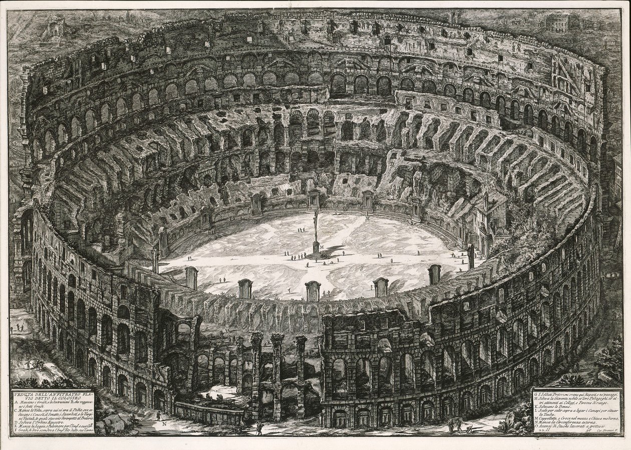 O Coliseu em vista de pássaro (de: Vedute di Roma) de Giovanni Battista Piranesi