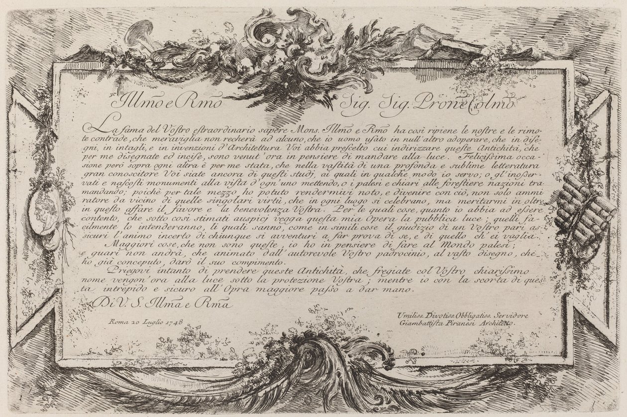 Dedicação de Giovanni Battista Piranesi