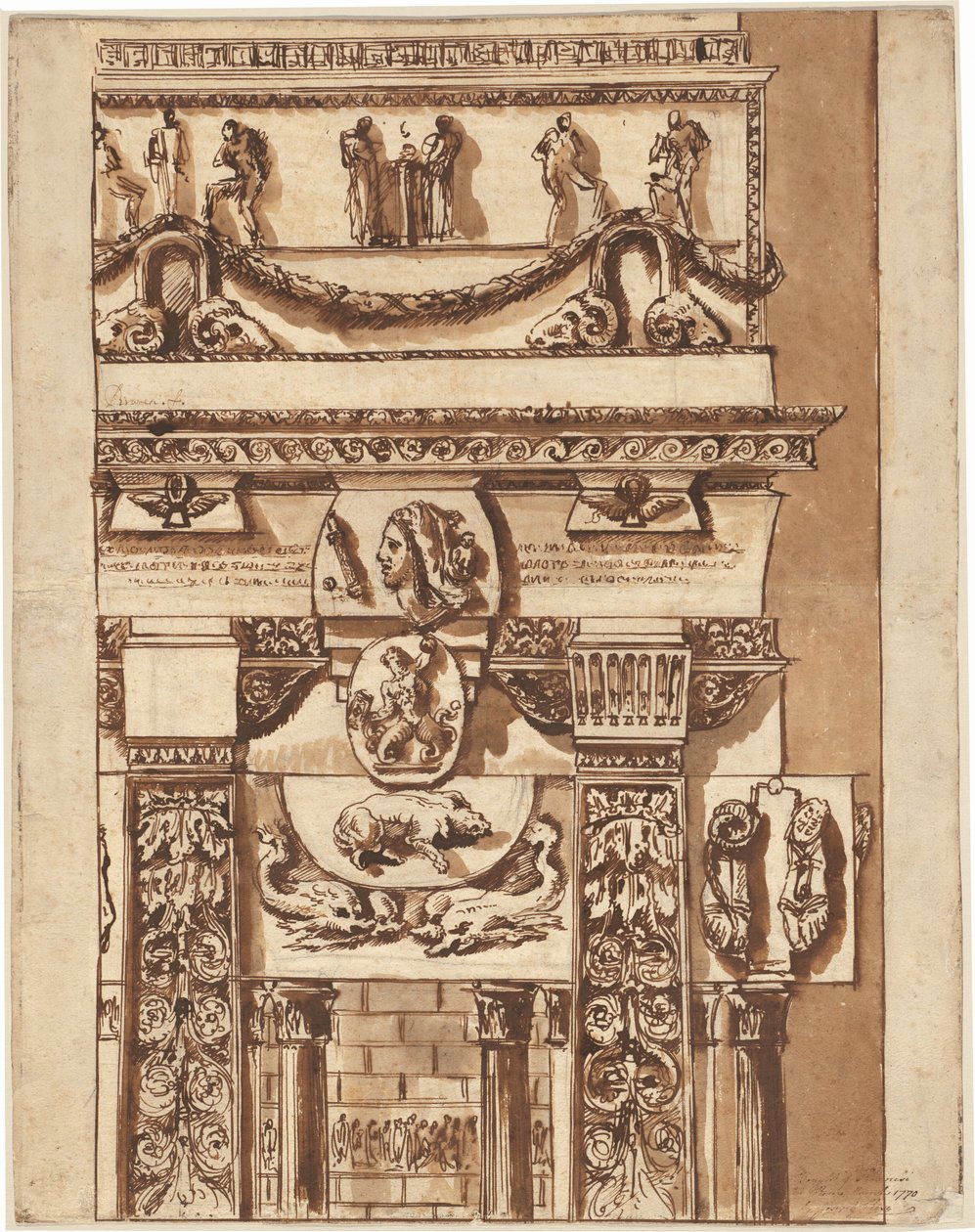 Fantasia de uma fachada com ornamentos bizarros de Giovanni-Battista Piranesi