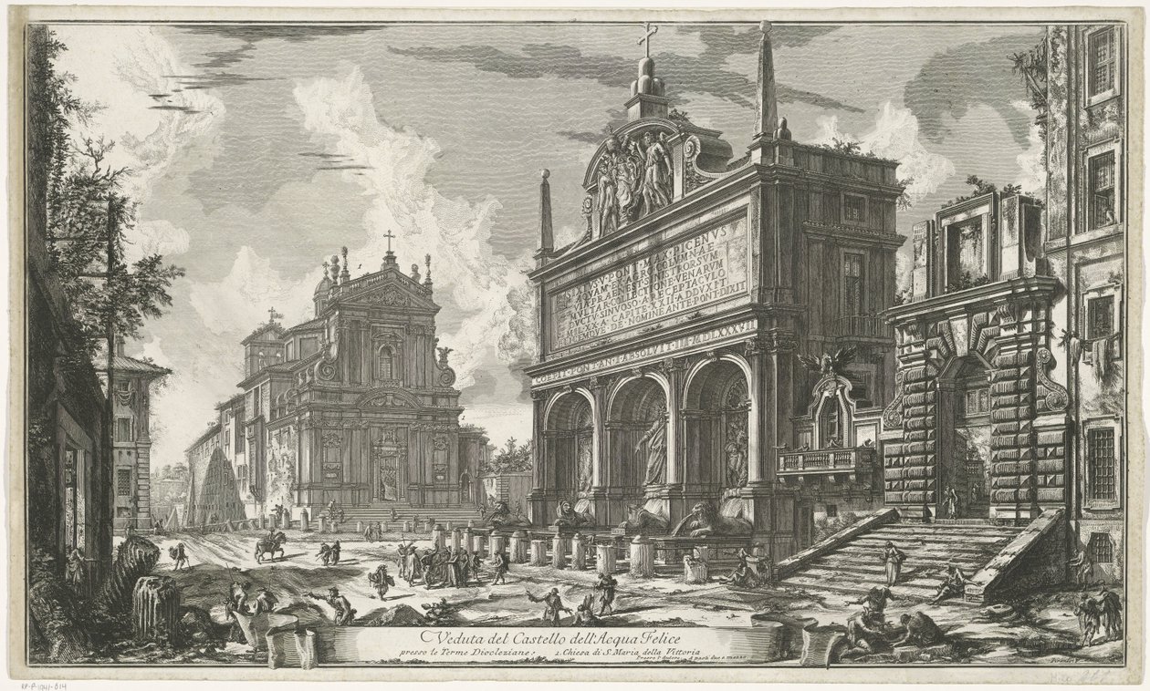 Acqua Felice Fountain te Roma
Vista do Castelo Acqua Felic (título sobre o objecto)
Gezichten op Rome (título da série)
Vistas de Roma desenhadas e gravadas pelo arquitecto Giambattista Piranesi Ve(nez)iano (título da série) de Giovanni Battista Piranesi