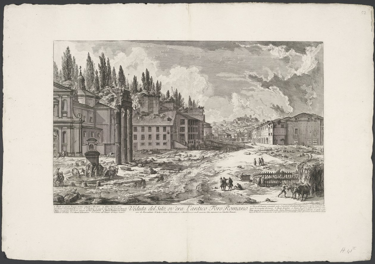 Forum Romanum com Tempel van Jupiter Stator te Rome Vista do Sítio, onde ficava o antigo Fórum Romano (título no objeto) Gezichten op Rome (título da série) Vistas de Roma projetadas e gravadas pelo arquiteto Giambattista Piranesi Ve (nez) iano (título da  de Giovanni Battista Piranesi