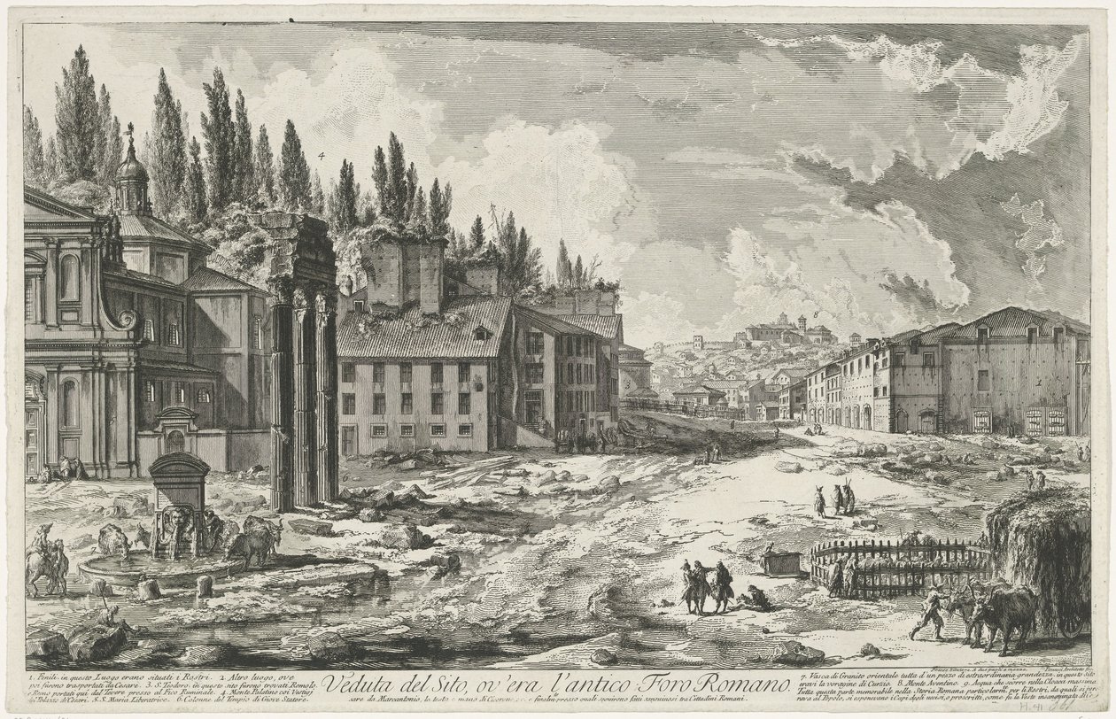 Forum Romanum met de Tempel van Jupiter Stator te Rome
Vista do Sítio, onde estava o antigo Fórum Romano (título sobre o objecto)
Gezichten op Rome (título da série)
Vistas de Roma desenhadas e gravadas pelo arquitecto Giambattista Piranesi Ve(nez)iano  de Giovanni Battista Piranesi