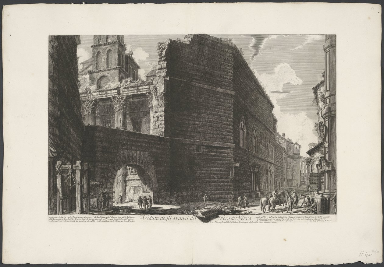 Fórum de Augustus te Roma Vista dos restos do Fórum de Nerva (título no objeto) Gezichten op Rome (título da série) Vistas de Roma projetadas e gravadas pelo arquiteto Giambattista Piranesi Ve (nez) iano (título da série) de Giovanni Battista Piranesi