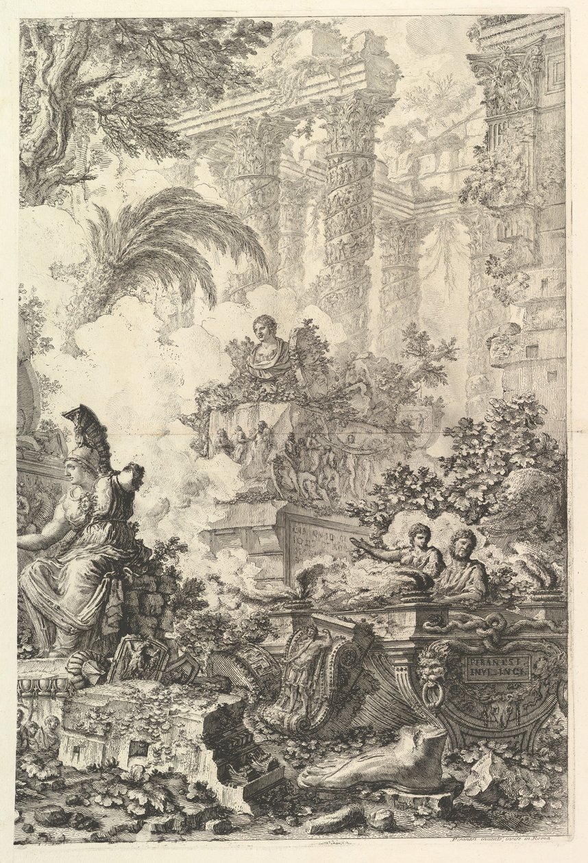 Frontispício, com a estátua de Minerva, ca. 1748 de Giovanni Battista Piranesi