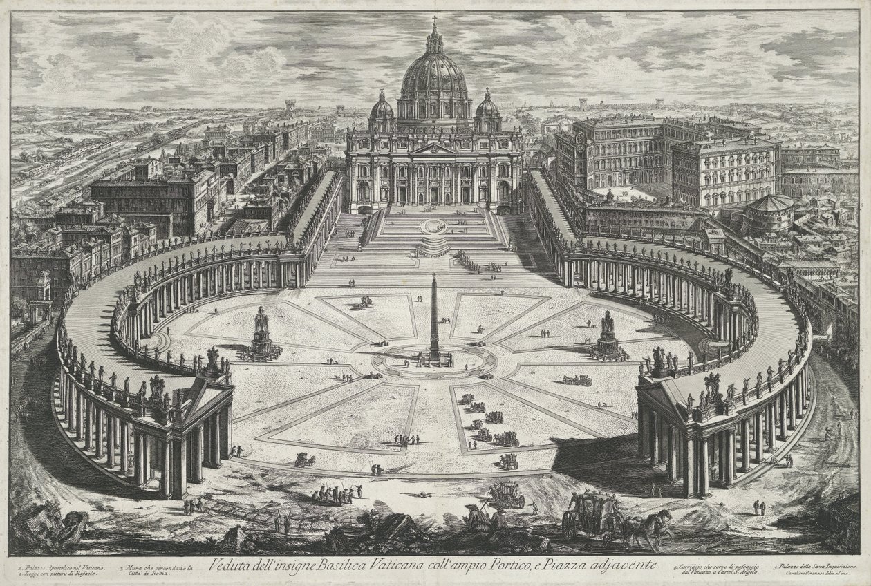 Vista da Praça de São Pedro com a Basílica de São Pedro na Cidade do Vaticano Veduta dell
