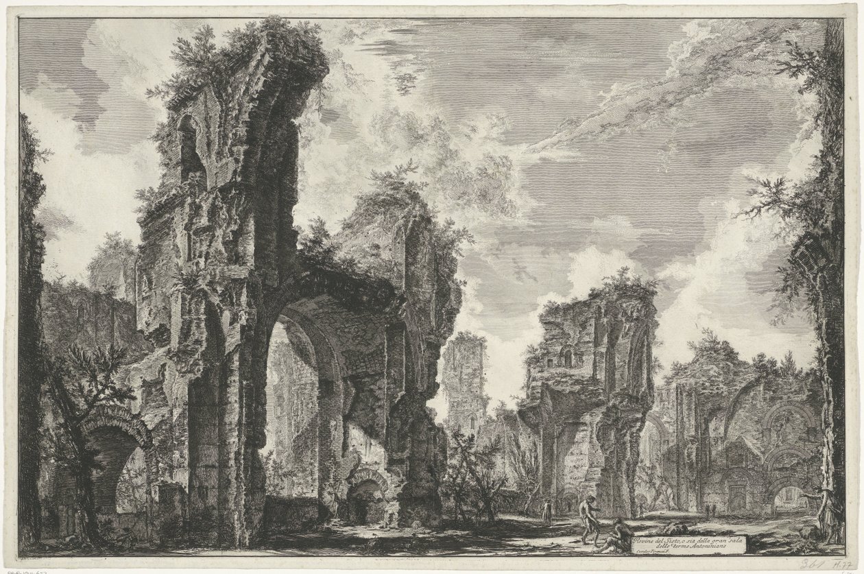 Gezichten op Rome, de Campagna, etc. (122 bladen)
Ruínas dos Sixtus, ou o grande salão dos Banhos Antoninos (título sobre o objecto)
Gezichten op Rome (título da série)
Vistas de Roma desenhadas e gravadas pelo arquitecto Giambattista Piranesi Ve(nez)ia de Giovanni Battista Piranesi